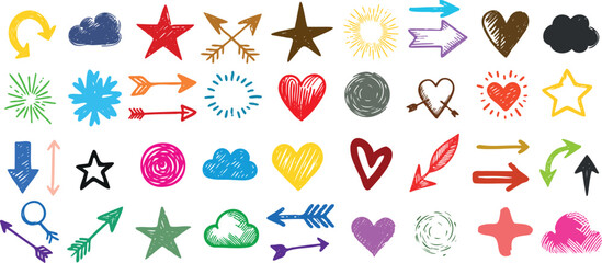 Wall Mural - vibrant vector icon collection. includes hearts, star, arrow, cloud. perfect for modern web design, 