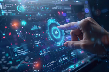 Wall Mural - Digital AI learning growth graphs and financial data with hologram chart on the virtual screen