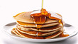 Pancakes with honey on a white background