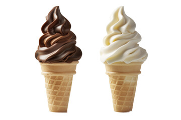 Wall Mural - soft serve ice cream, 2 flavour twist in one cone, on transparency background PNG