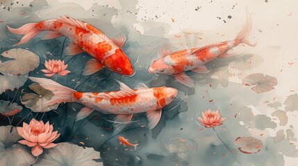 Wall Mural - Koi fish in watercolor style. Colorful koi fish in the pond