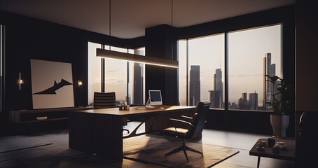 Interior of modern office, workplace design.