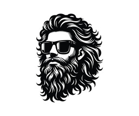  Curly hair, long beard man, wearing a sunglasses vector