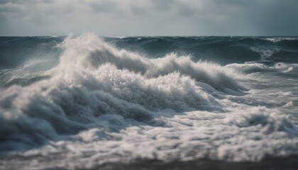 Wall Mural - powerful stormy sea waves large heavy wave breaking big splash sea waves slow motion