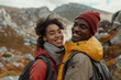 Joyful Couple Hiking in Autumn Mountains