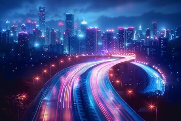 Fototapete - The flow of digital information is in the form of a highway. To future abstract technology concept