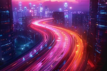 Fototapete - The flow of digital information is in the form of a highway. To future abstract technology concept