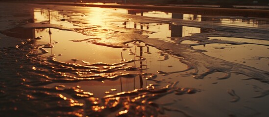 Canvas Print - The liquid mirror of the water reflects the setting sun, creating a mesmerizing event on the horizon in the natural landscape