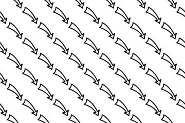 Poster - Seamless pattern completely filled with outlines of down arrows. Elements are evenly spaced. Vector illustration on white background