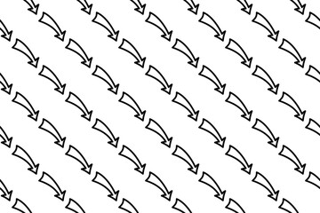 Poster - Seamless pattern completely filled with outlines of down arrows. Elements are evenly spaced. Illustration on transparent background