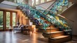 Create a statement staircase with unique materials like glass or metal