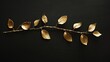 a golden branch adorned with meticulously crafted polymer clay leaves, accentuated by artistic golden wires, all showcased on a dramatic black background, offering generous space for text placement.