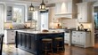 © Rudsaphon - Elegant Kitchen with Navy Island and Chic Lighting A Timeless Elegance Showcase