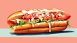 A vibrant painting of a mouthwatering hot dog topped with a medley of delicious condiments