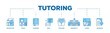 Tutoring infographic icon flow process which consists of approach, learn, skill, university, tutelage, studying, teach, instructor icon live stroke and easy to edit 