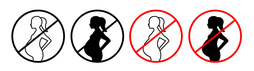 Wall Mural - Maternal Health Caution Line Icon. Pregnancy Wellness Advisory icon in outline and solid flat style.