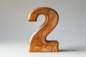 Cute wooden number 2 or two as wooden shape, white background, 3D illusion, storybook style