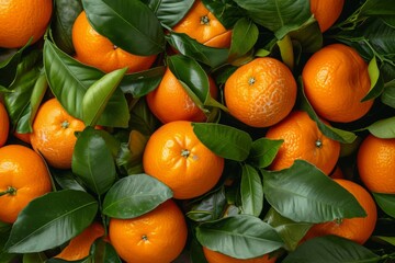 Wall Mural - Pile of oranges with leaves