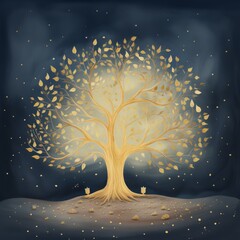 An imaginative illustration of a whimsical tree with leaves that shimmer like stars