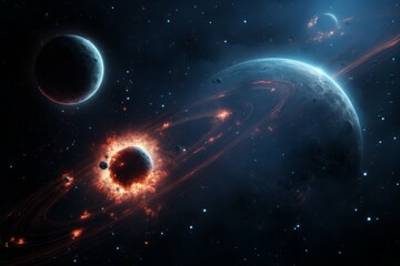 Wall Mural - binary planetary system with gravitational interactions and tidal forces.