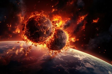 Wall Mural - colossal volcanic planet with active lava-filled surface and fiery eruptions.