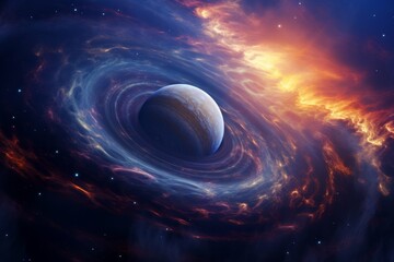 Wall Mural - majestic gas giant planet with swirling clouds and multiple suns.
