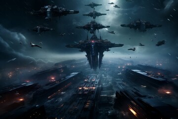 Wall Mural - spaceship fleet preparing for interstellar war