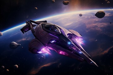 Wall Mural - futuristic spaceship in colorful space
