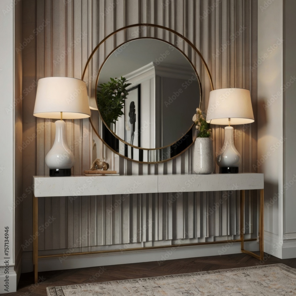 An entryway designed with minimalist principles, featuring a sleek ...