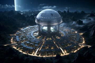 Wall Mural - moon colony at night showcasing advanced energy solutions and sustainable practices
