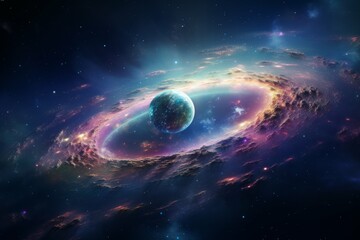 Wall Mural - majestic planet with swirling clouds and sparkling stars.
