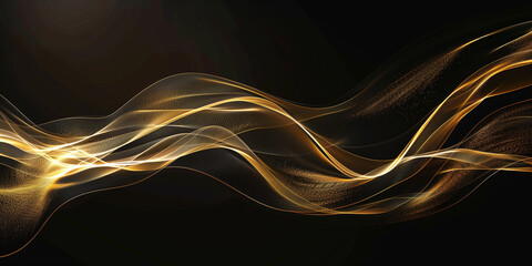 Poster - illustration of abstract gold waves on black background. Created with Generative AI	