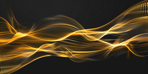 Wall Mural - illustration of abstract gold waves on black background. Created with Generative AI	