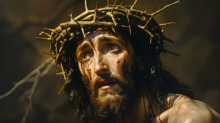 Poster - Portrait, Jesus from Nazareth with the thorn crown, suffering punishment.