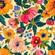 © sahli - Retro Spring Floral Elegance: Vintage Inspired, Vibrant Colors, Seamless Pattern, Artfully Crafted, Created using generative AI