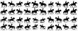 Vector set of people riding horses in silhouette style