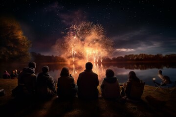 Wall Mural - people gathered around a bonfire for guy fawkes night celebration
