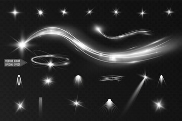 Wall Mural - light white wave and spotlight shine effect,glow line sparkle shine. silver white wavy effects.