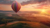 A hot air balloon floating in the air