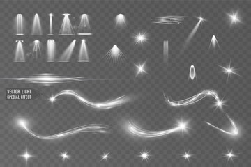 Wall Mural - Light white wave and spotlight shine effect,glow line sparkle shine. Silver white wavy effects.
