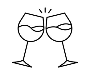 Wall Mural - Wine in glass clink simple icon. Alcoholic drink flat design. Vector