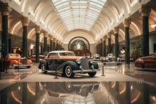 Vintage Car Exhibition In A Museum Hall