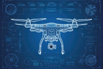 Poster - Blueprint of a Flying Device, Detailed Schematic Design for Aerodynamic Object, A detailed blueprint of a drone, AI Generated