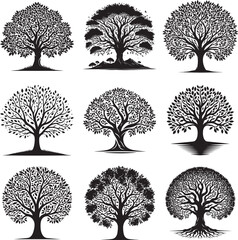 Wall Mural - Tree silhouette vector illustration bundle