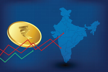 Golden Rupee Currency symbol with India map. golden Indian rupee and 3d india map.