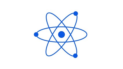 Atom animation loopable blue color in white background, atom icon isolated on white background
