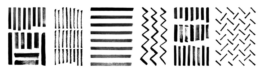 Wall Mural - set of grungy vector hand-drawn patterns. zig zag, straight line and lattice brushstrokes. black gru