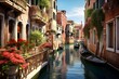 Venetian Canal Reflections: Classic Venetian canals with reflections of historic buildings, conveying the timeless charm of Venice.

