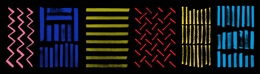 Wall Mural - set of grungy vector hand-drawn patterns. zigzag, straight line and lattice brushstrokes. colorful c