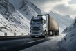 Cargo truck in snowy mountain pass
